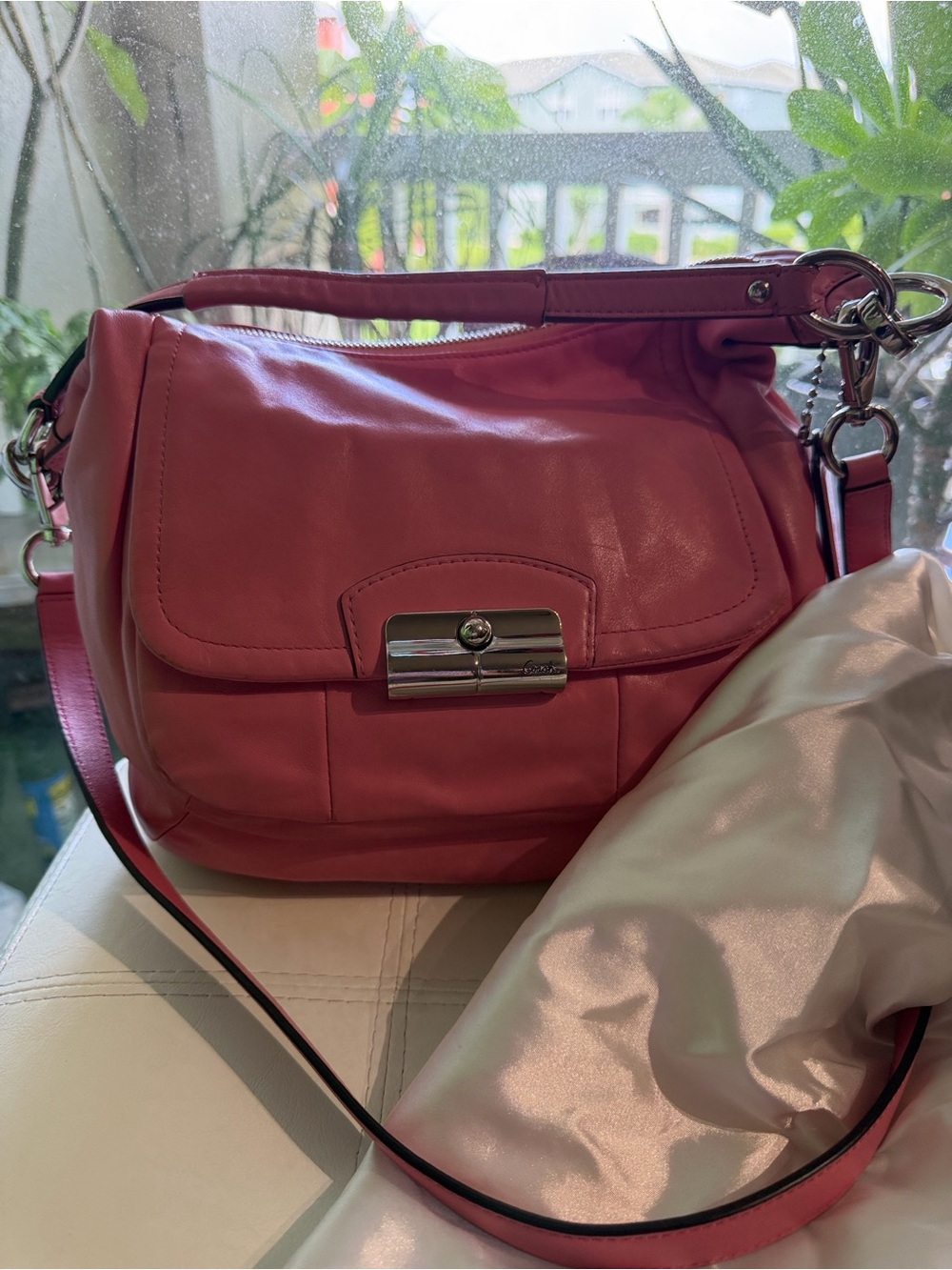 Coach Pink Leather Hobo with Silver-Tone Turnlock